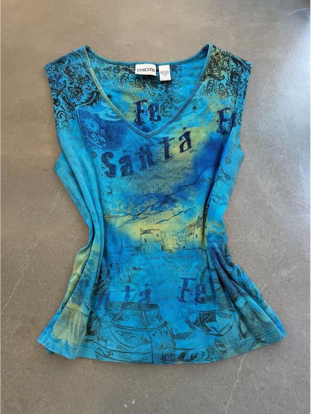 Chico’s Abstract Blue Graphic Tank Top | Size m | 100% Cotton | Y2K